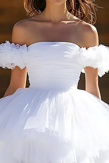 Robe courte de graduation en tulle blanc à volants à volants